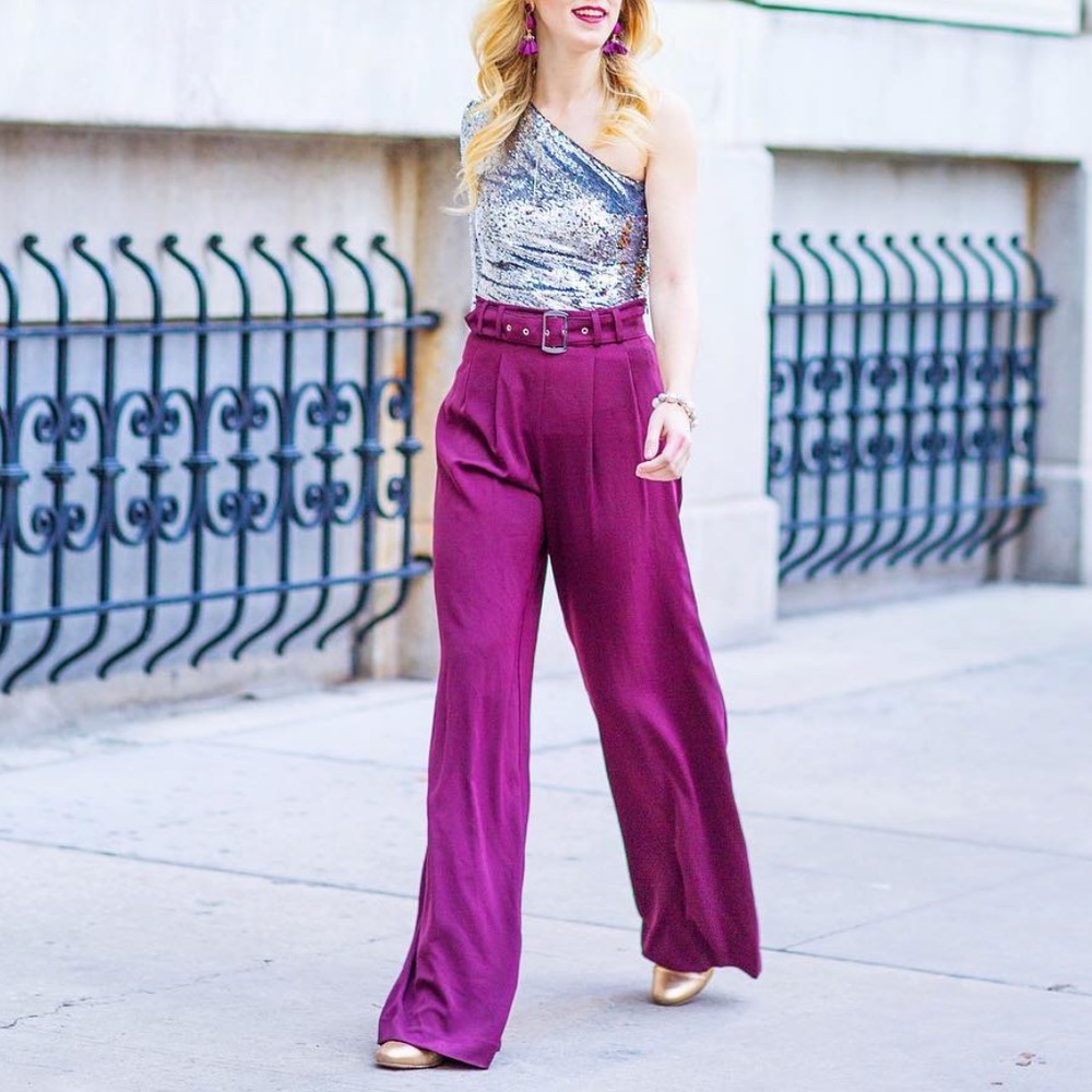 Parker Burgundy Wide Leg Belted Pants